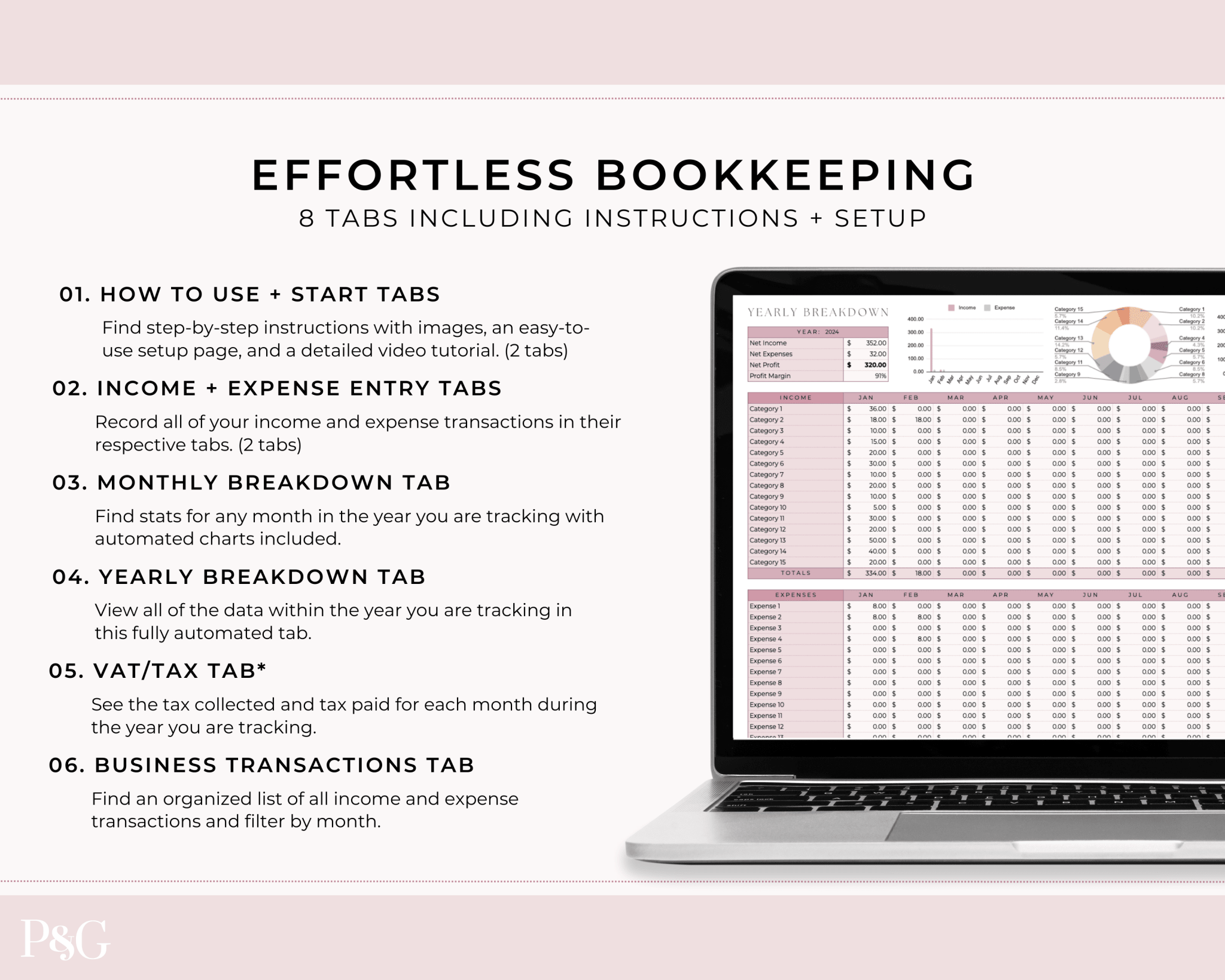 Small Business Bookkeeping Spreadsheet Template For Google Sheets - Palm &amp; Grace 