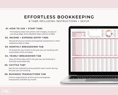 Small Business Bookkeeping Spreadsheet Template For Google Sheets - Palm &amp; Grace 