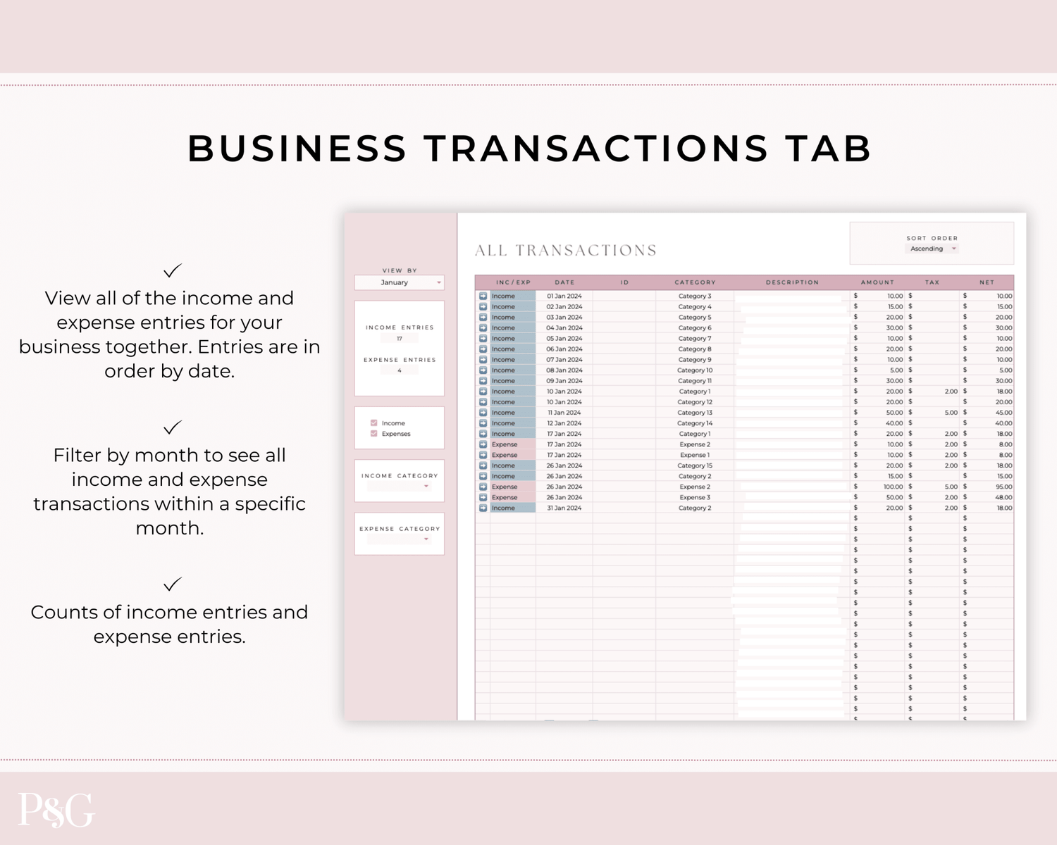 Small Business Bookkeeping Spreadsheet Template For Google Sheets - Palm &amp; Grace 