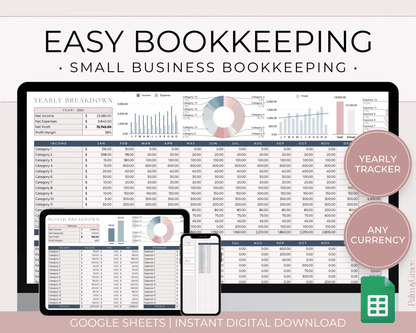 Small Business Bookkeeping Spreadsheet Template For Google Sheets - Palm &amp; Grace 