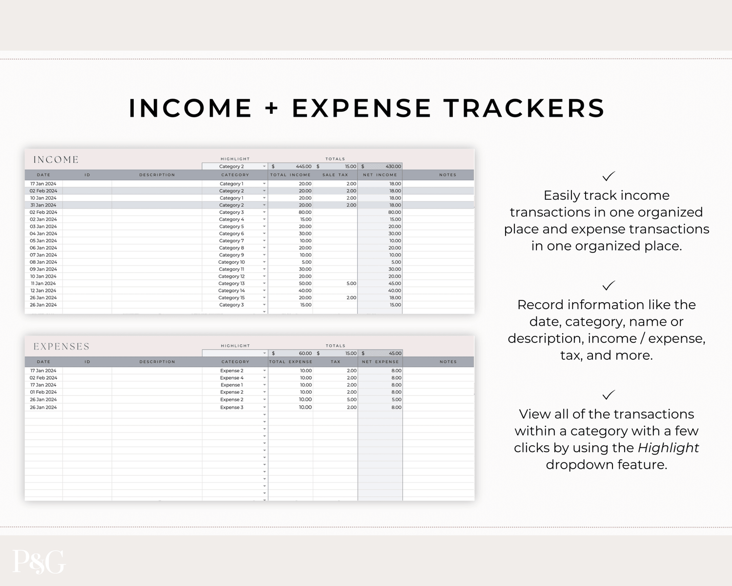 Small Business Bookkeeping Spreadsheet Template For Google Sheets - Palm &amp; Grace 