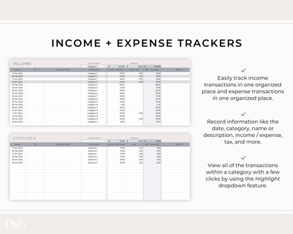 Small Business Bookkeeping Spreadsheet Template For Google Sheets - Palm &amp; Grace 