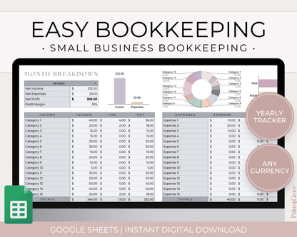 Small Business Bookkeeping Spreadsheet Template For Google Sheets - Palm &amp; Grace 