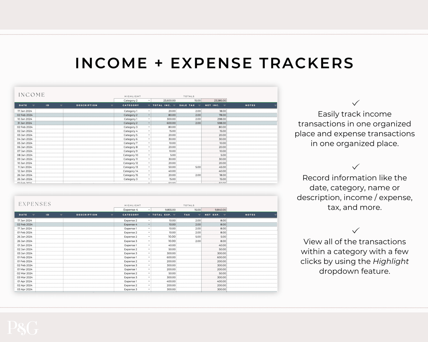 Small Business Bookkeeping Spreadsheet Template For Google Sheets - Palm &amp; Grace 