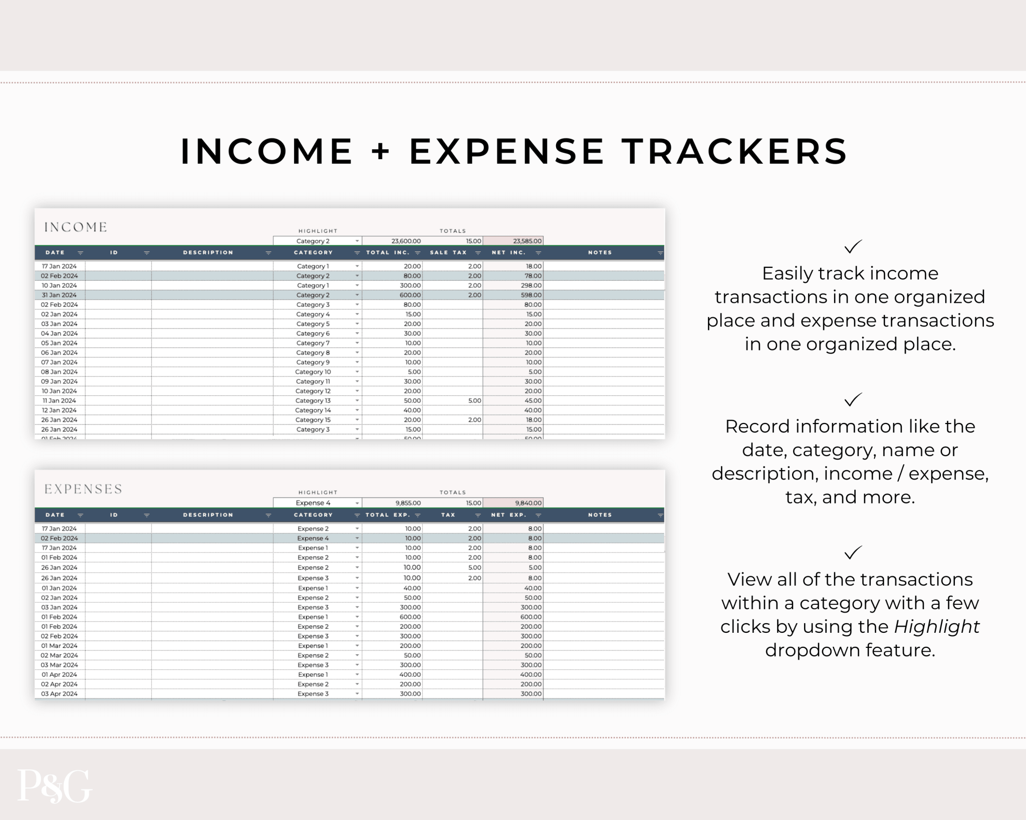 Small Business Bookkeeping Spreadsheet Template For Google Sheets - Palm &amp; Grace 