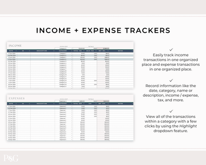 Small Business Bookkeeping Spreadsheet Template For Google Sheets - Palm &amp; Grace 