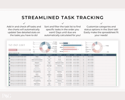 Task Tracker Spreadsheet for Google Sheets - Palm &amp; Grace