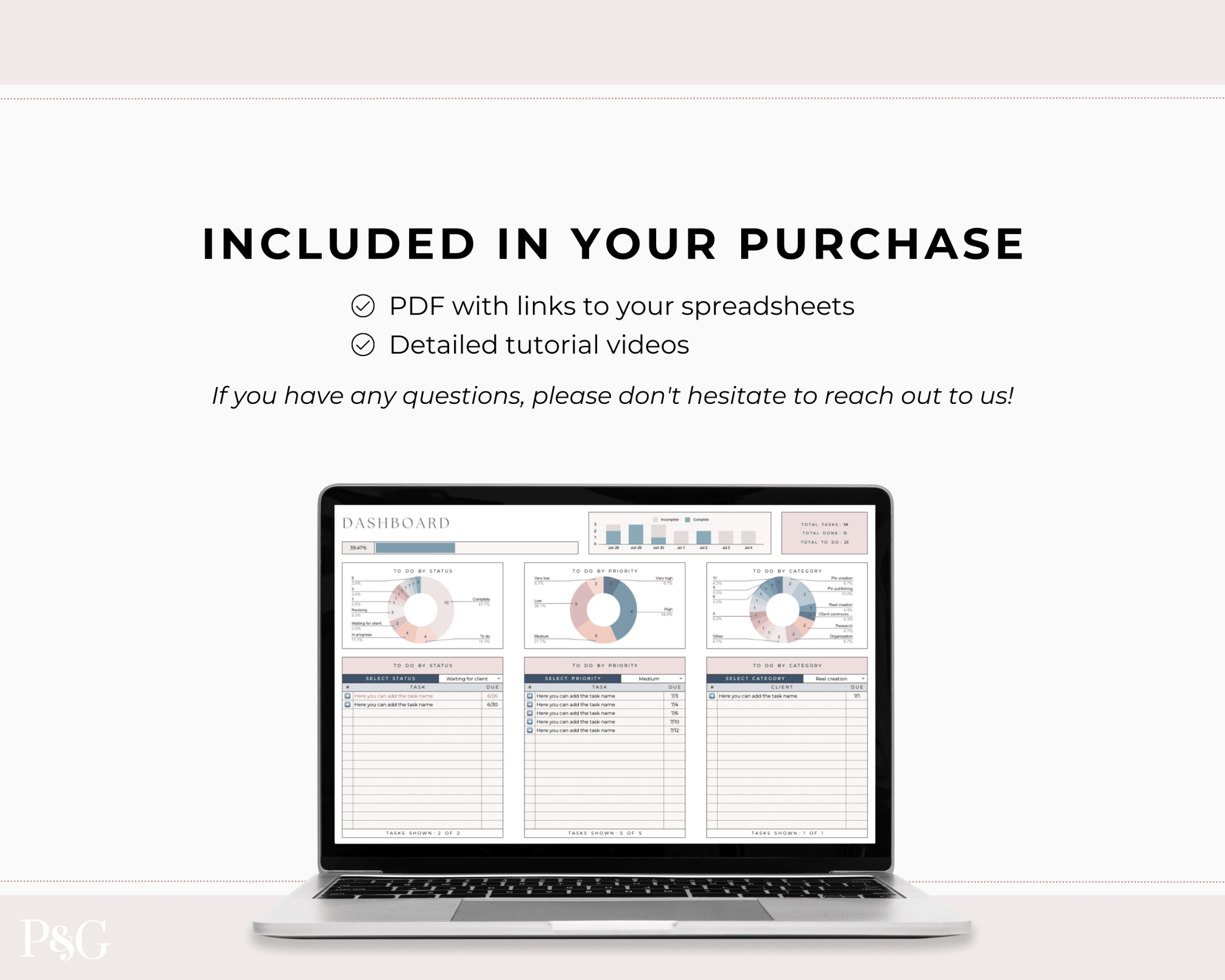 Task Tracker Spreadsheet for Google Sheets - Palm &amp; Grace