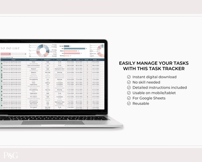 Task Tracker Spreadsheet for Google Sheets - Palm &amp; Grace