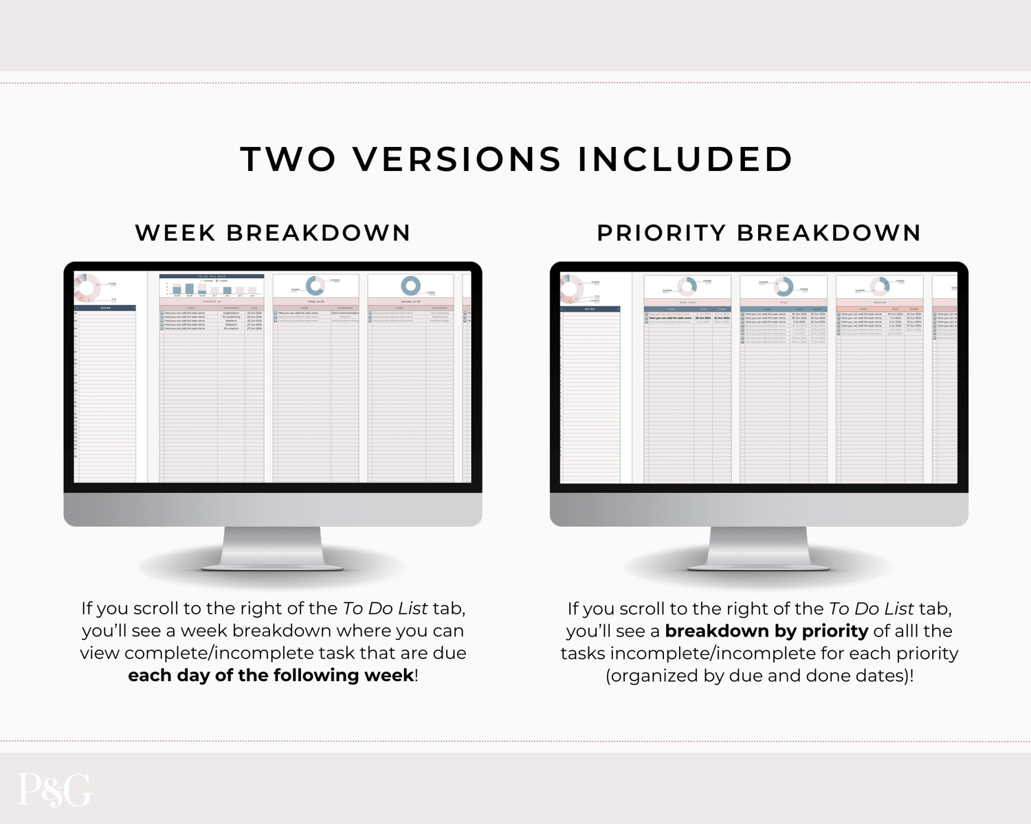 Task Tracker Spreadsheet for Google Sheets - Palm &amp; Grace
