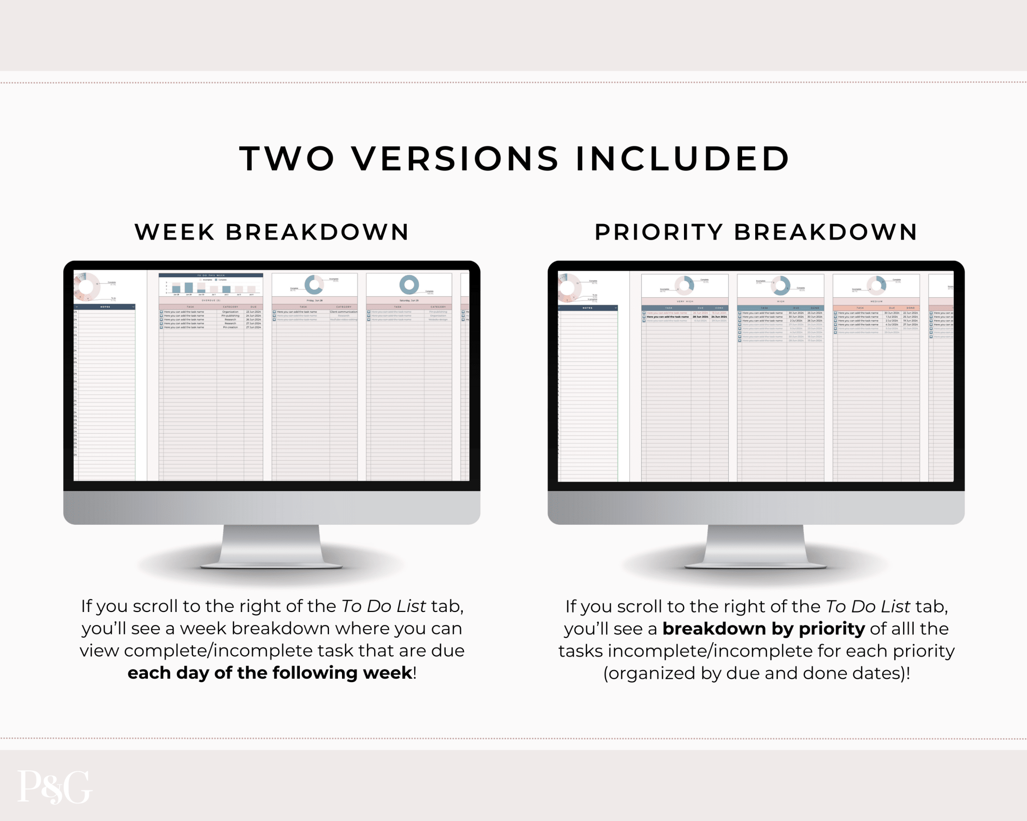 Task Tracker Spreadsheet for Google Sheets - Palm &amp; Grace