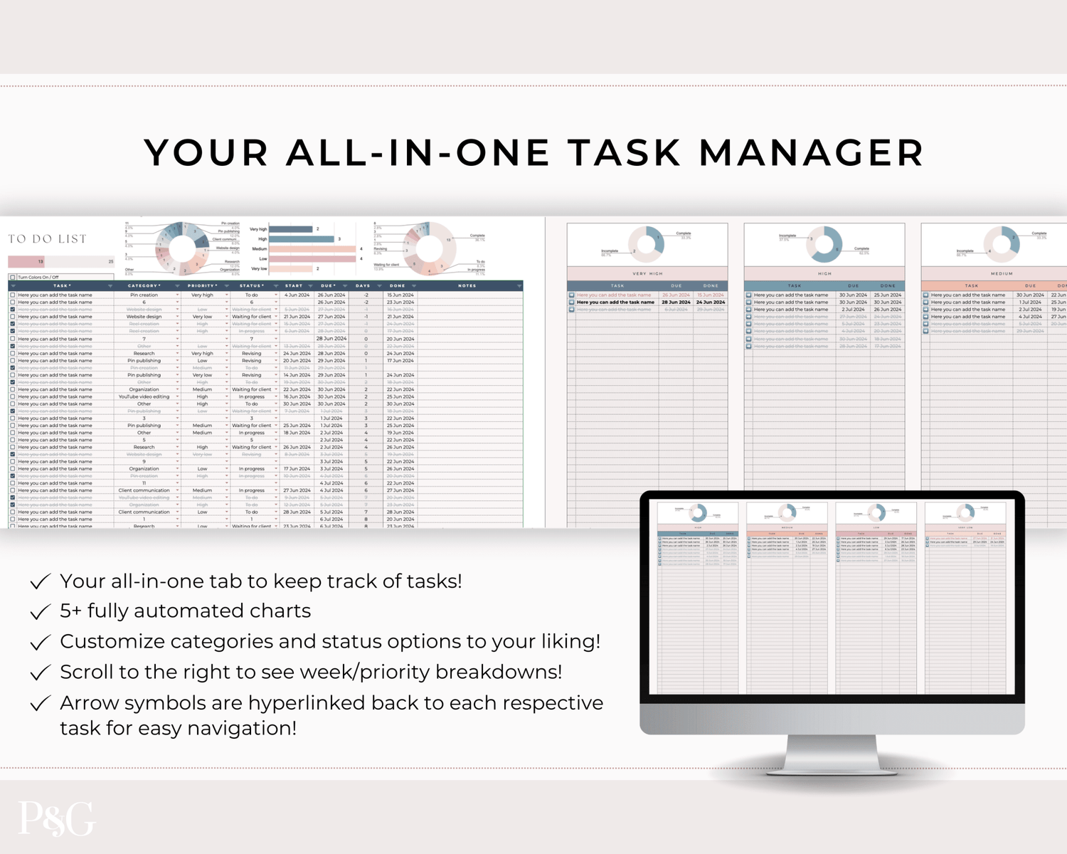 Task Tracker Spreadsheet for Google Sheets - Palm &amp; Grace