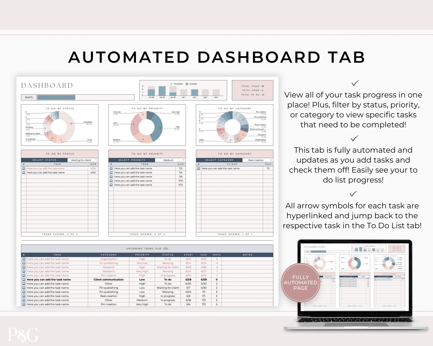 Task Tracker Spreadsheet for Google Sheets - Palm &amp; Grace