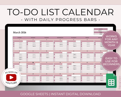 To - Do List Calendar Spreadsheet for Google Sheets - Palm &amp; Grace