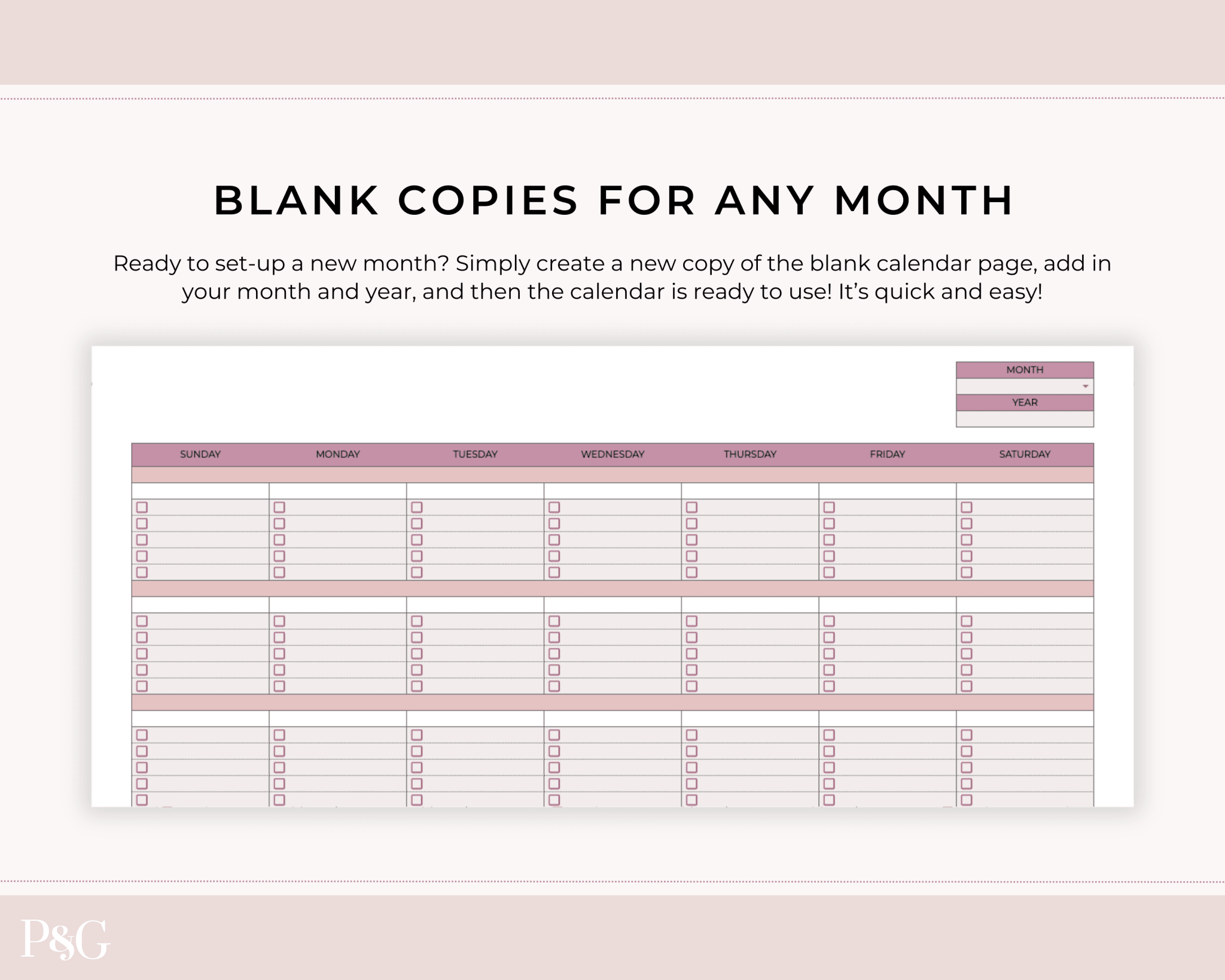 To - Do List Calendar Spreadsheet for Google Sheets - Palm &amp; Grace