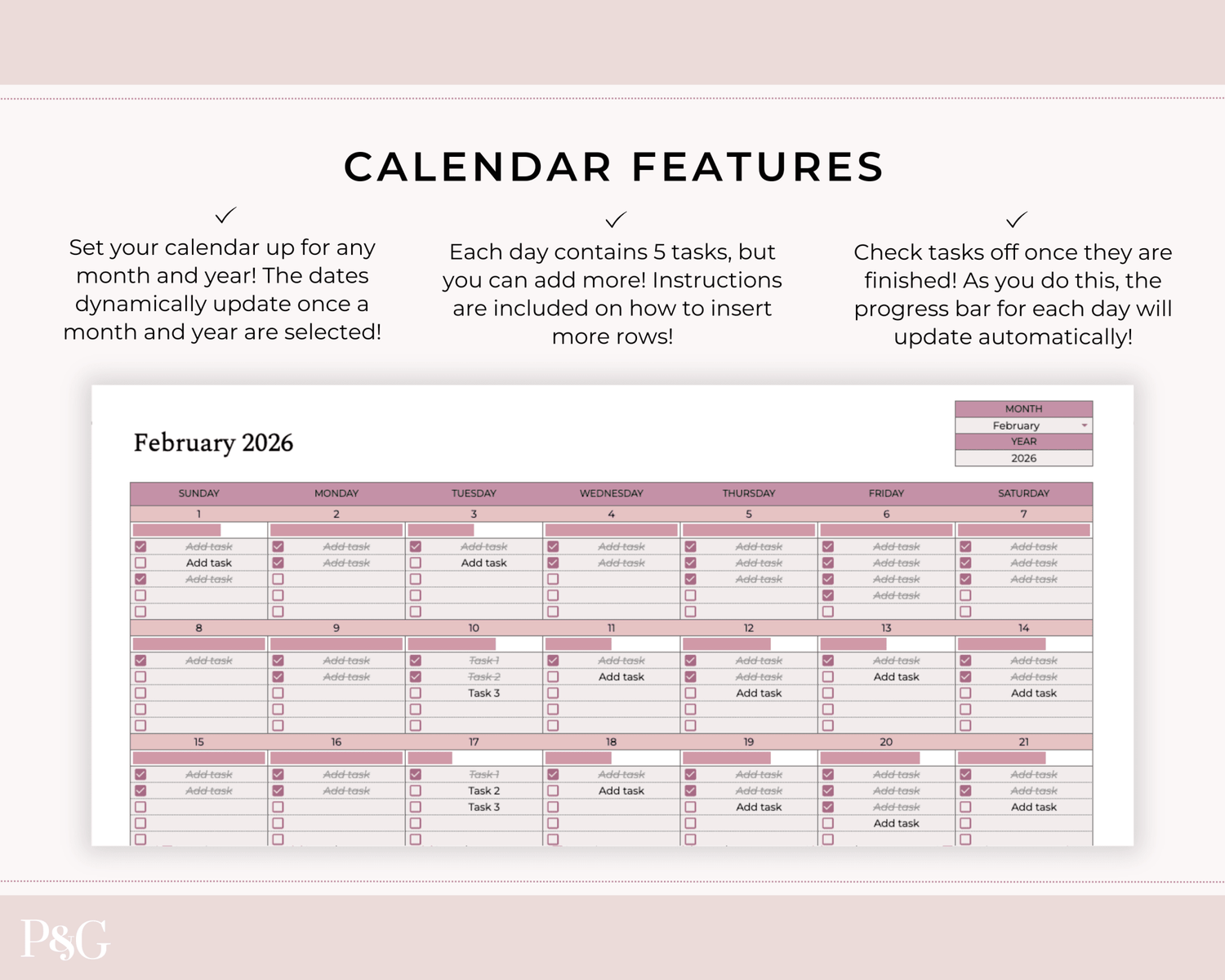 To - Do List Calendar Spreadsheet for Google Sheets - Palm &amp; Grace