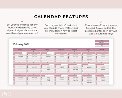 To - Do List Calendar Spreadsheet for Google Sheets - Palm &amp; Grace