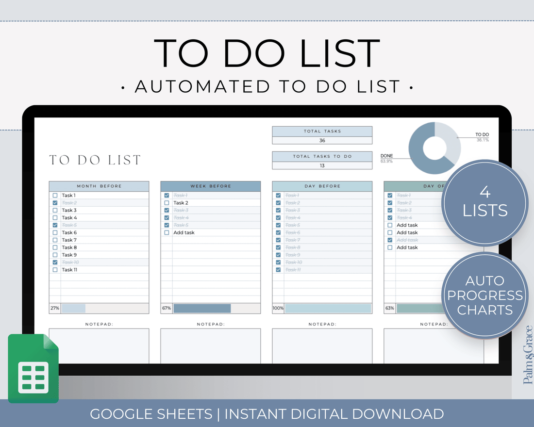 To Do List Spreadsheet Template for Google Sheets - Palm &amp; Grace