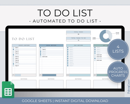 To Do List Spreadsheet Template for Google Sheets - Palm &amp; Grace