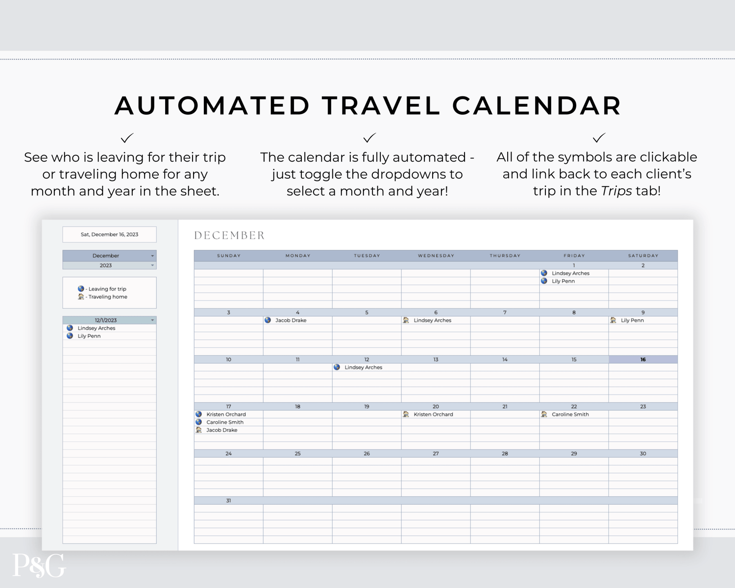Travel Agent Planner Spreadsheet for Google Sheets - Palm &amp; Grace