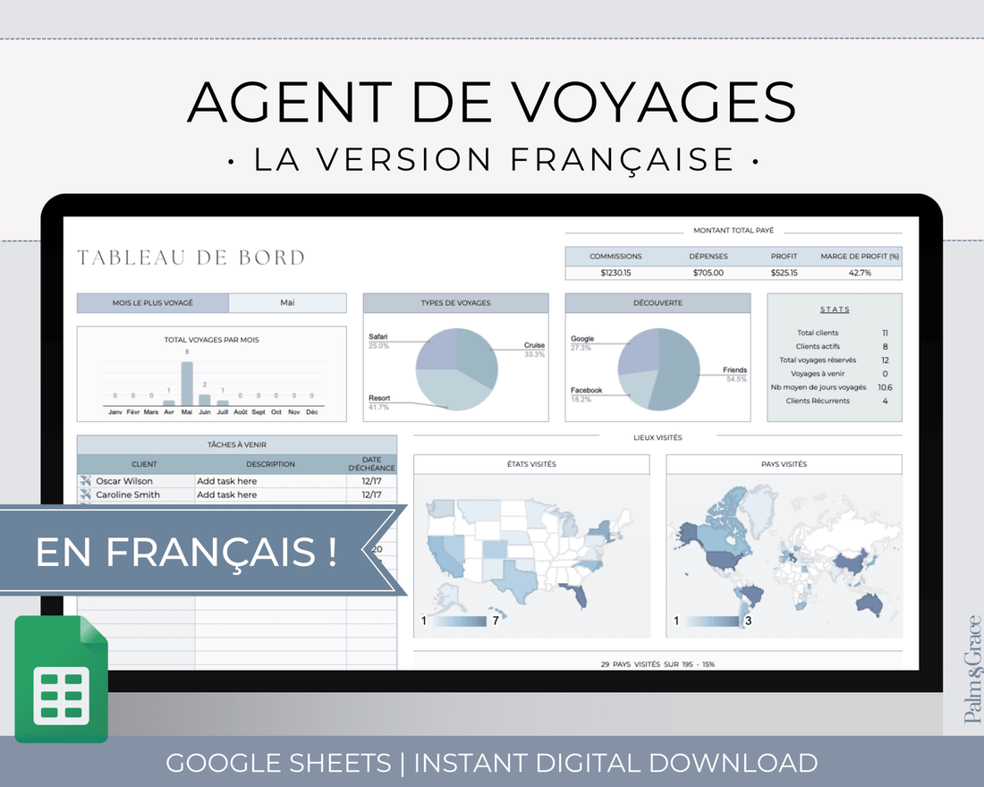 Travel Agent Planner Spreadsheet for Google Sheets - Palm &amp; Grace