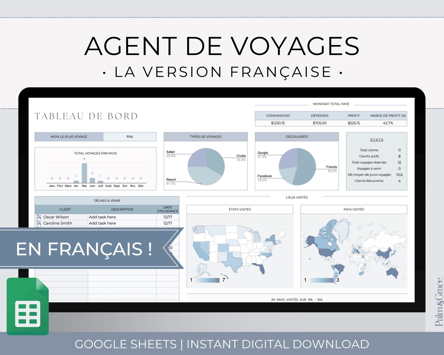 Travel Agent Planner Spreadsheet for Google Sheets - Palm &amp; Grace