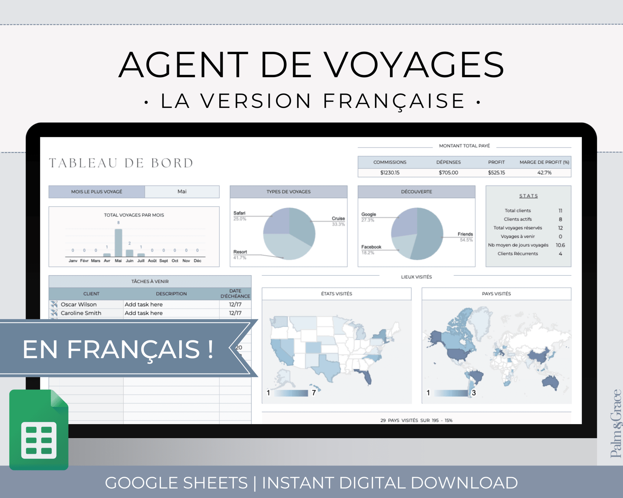 Travel Agent Planner Spreadsheet for Google Sheets - Palm &amp; Grace