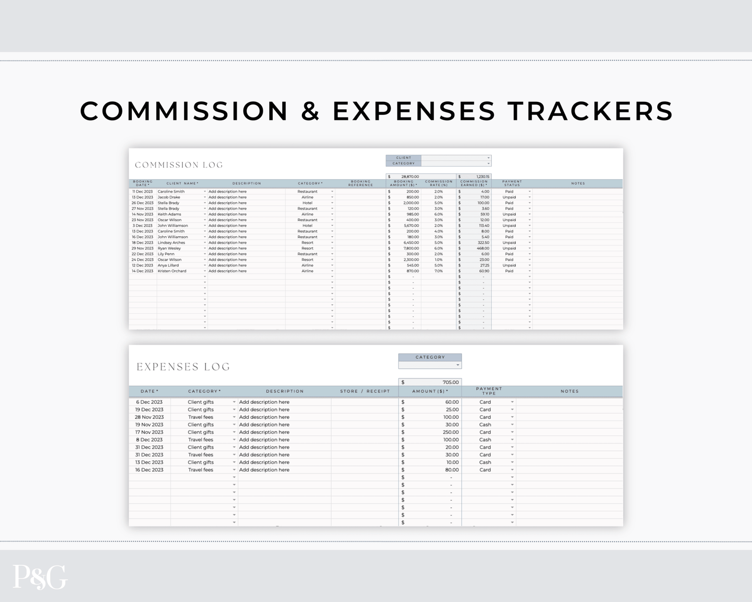 Travel Agent Planner Spreadsheet for Google Sheets - Palm &amp; Grace