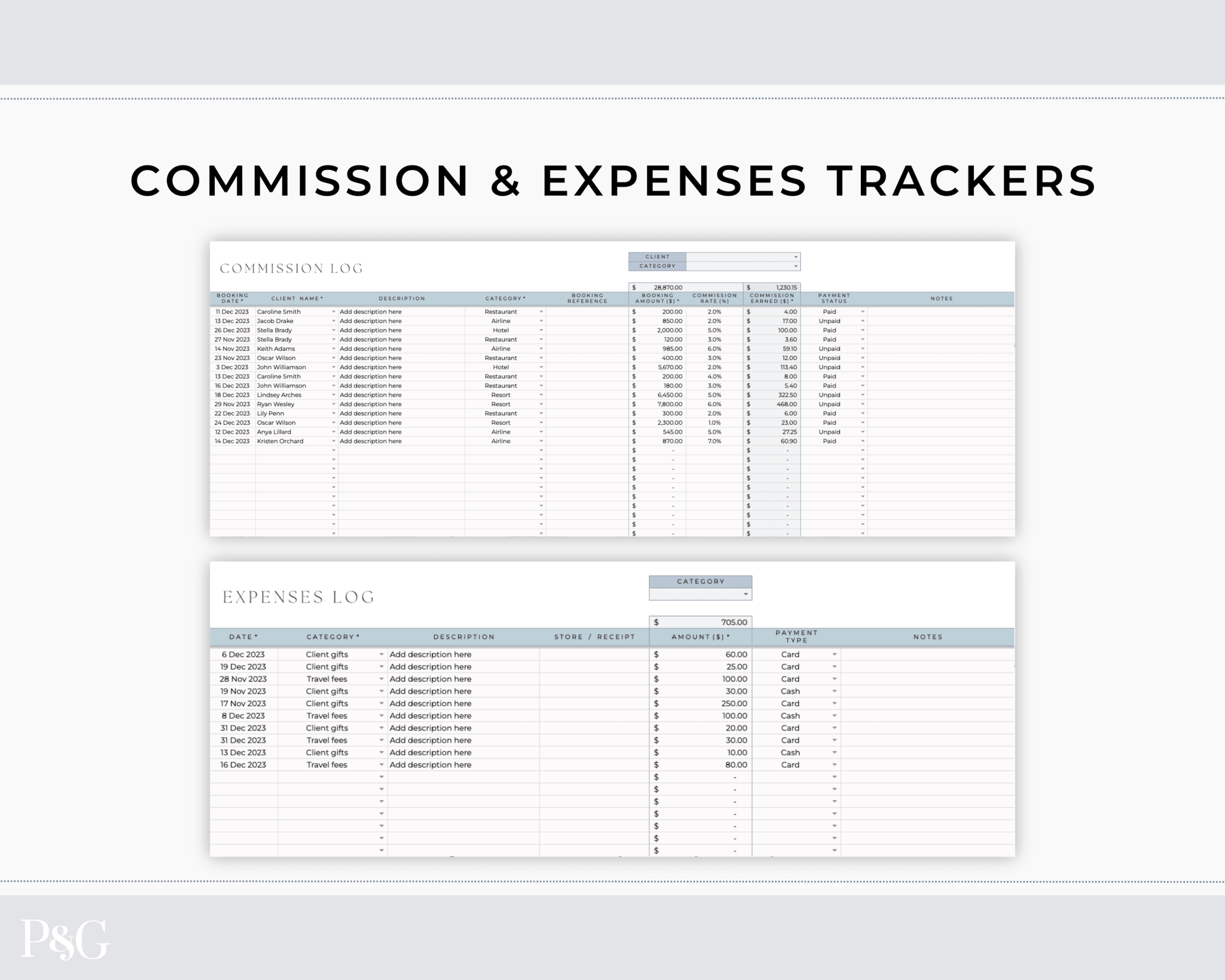 Travel Agent Planner Spreadsheet for Google Sheets - Palm &amp; Grace