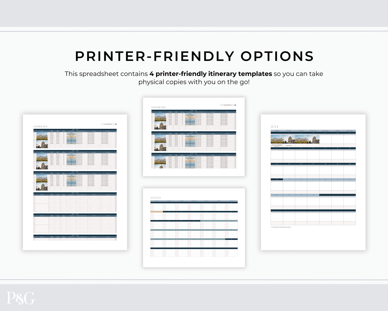Travel Itinerary Templates for Google Sheets (Commercial Multi - Client License) - Palm &amp; Grace