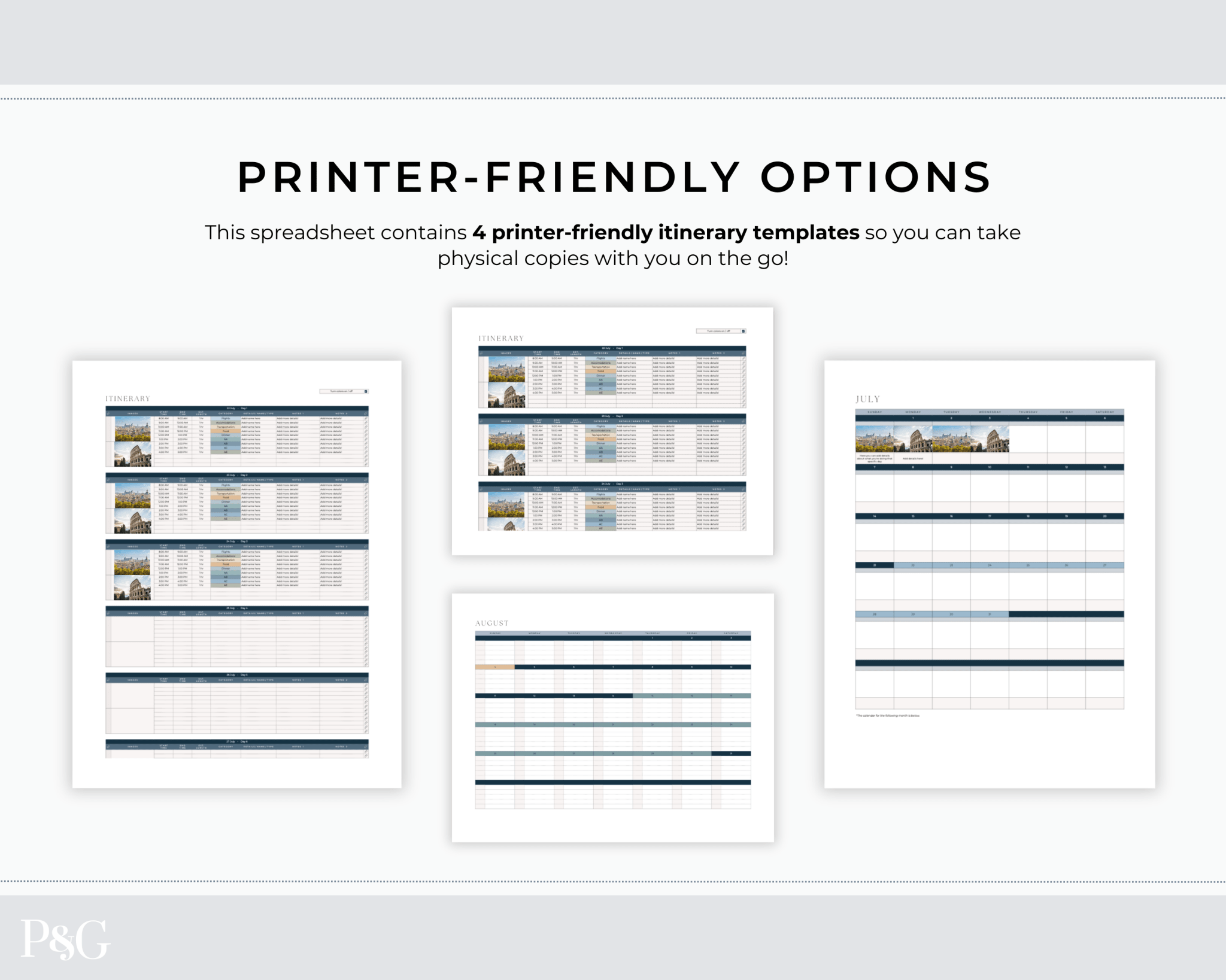 Travel Itinerary Templates for Google Sheets (Commercial Multi - Client License) - Palm &amp; Grace