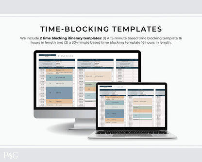 Travel Itinerary Templates for Google Sheets (Commercial Multi - Client License) - Palm &amp; Grace