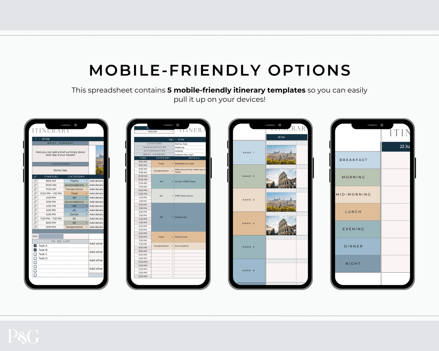 Travel Itinerary Templates for Google Sheets (Commercial Multi - Client License) - Palm &amp; Grace
