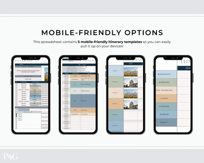 Travel Itinerary Templates for Google Sheets (Commercial Multi - Client License) - Palm &amp; Grace