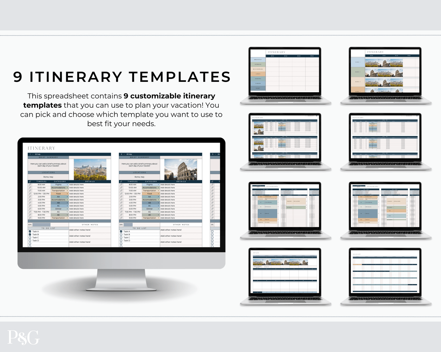 Travel Itinerary Templates for Google Sheets (Commercial Multi - Client License) - Palm &amp; Grace