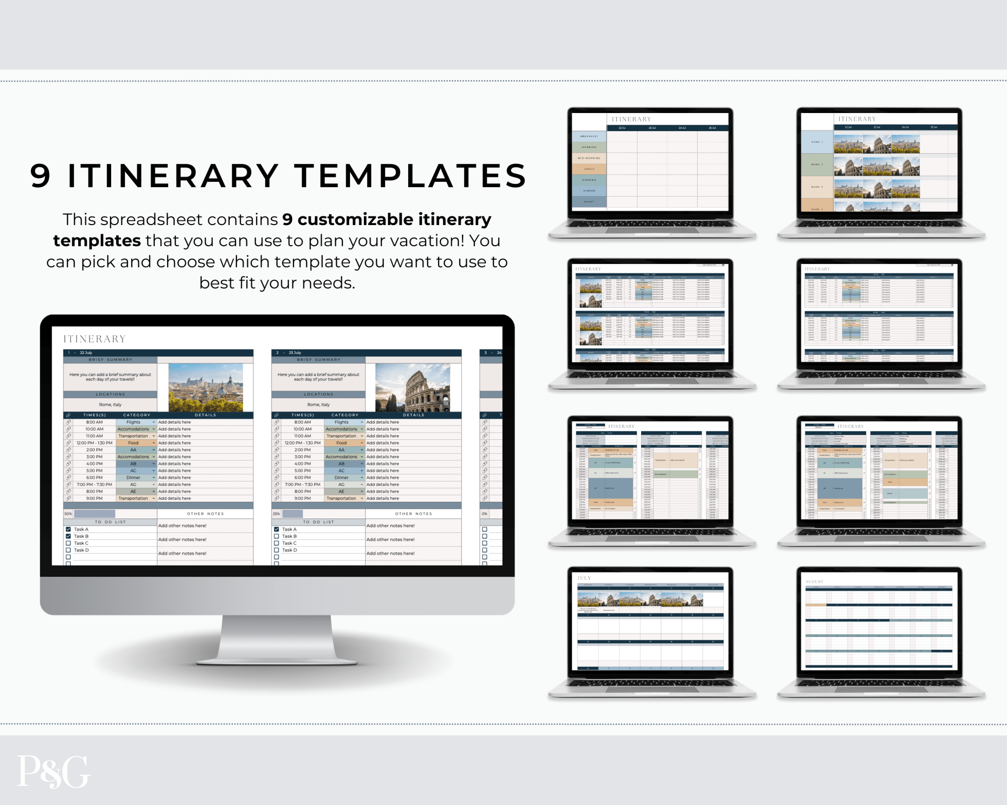 Travel Itinerary Templates for Google Sheets (Commercial Multi - Client License) - Palm &amp; Grace