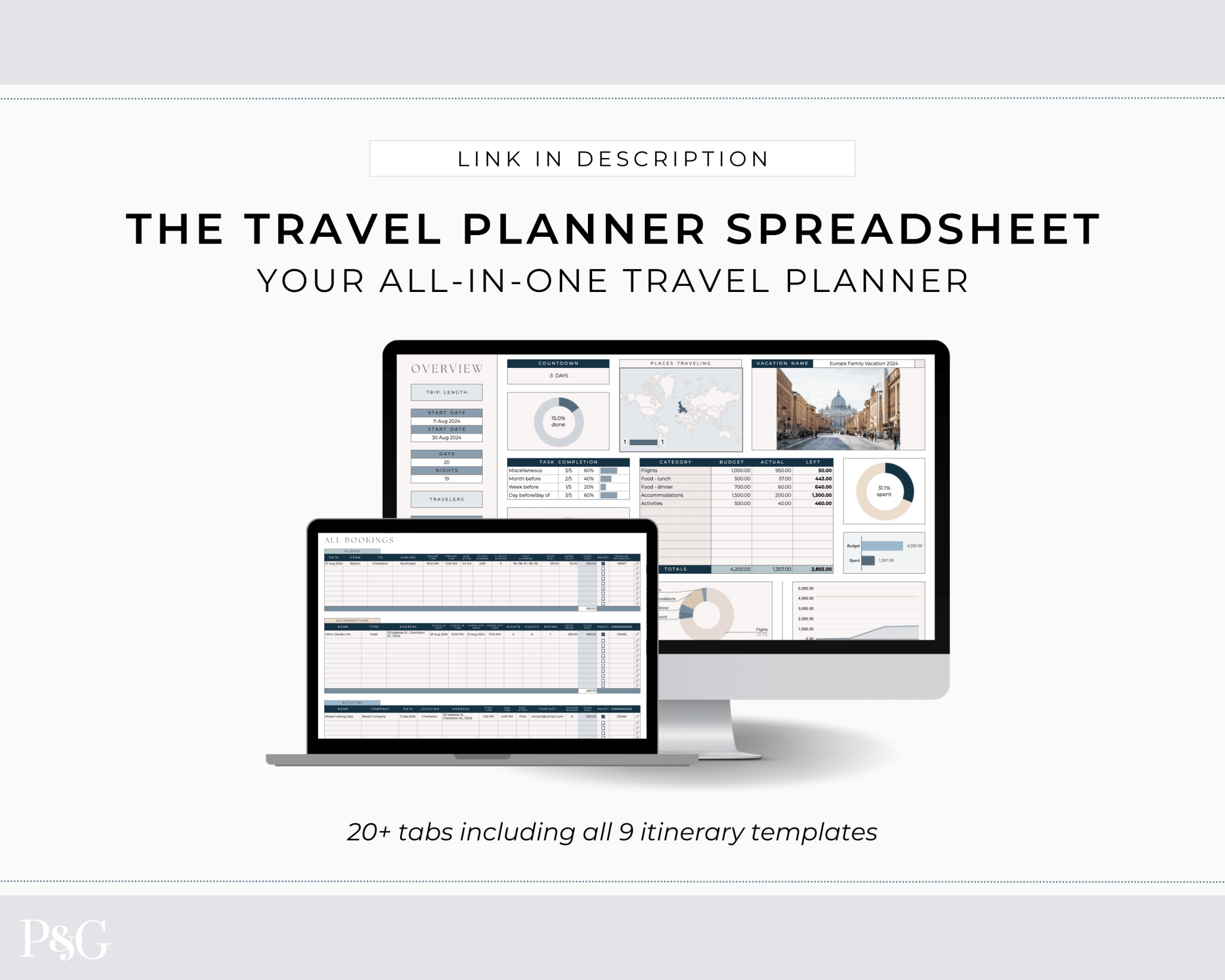 Travel Itinerary Templates for Google Sheets (Commercial Multi - Client License) - Palm &amp; Grace