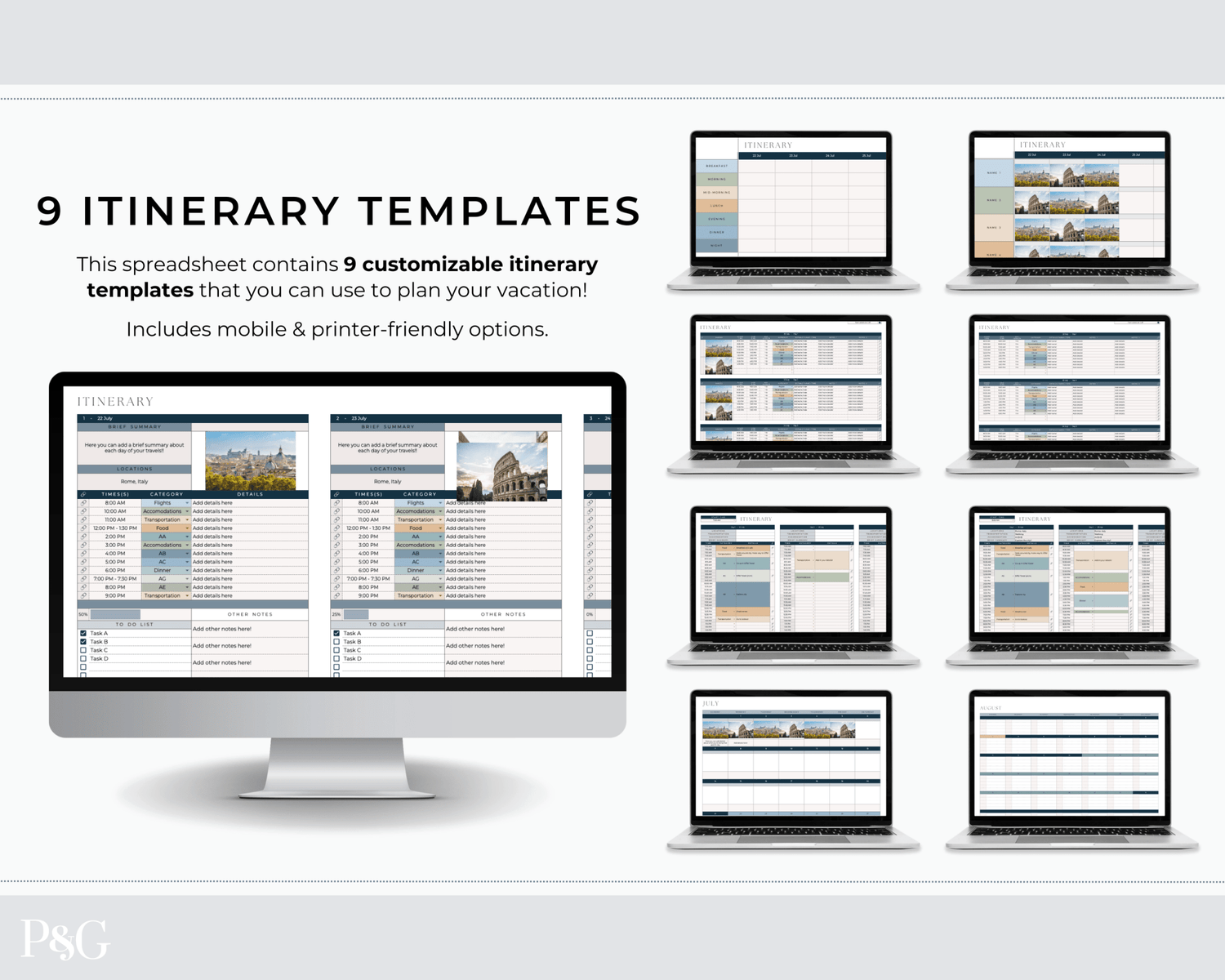 Travel Planner Spreadsheet Template for Google Sheets (Commercial Multi - Client License) - Palm &amp; Grace