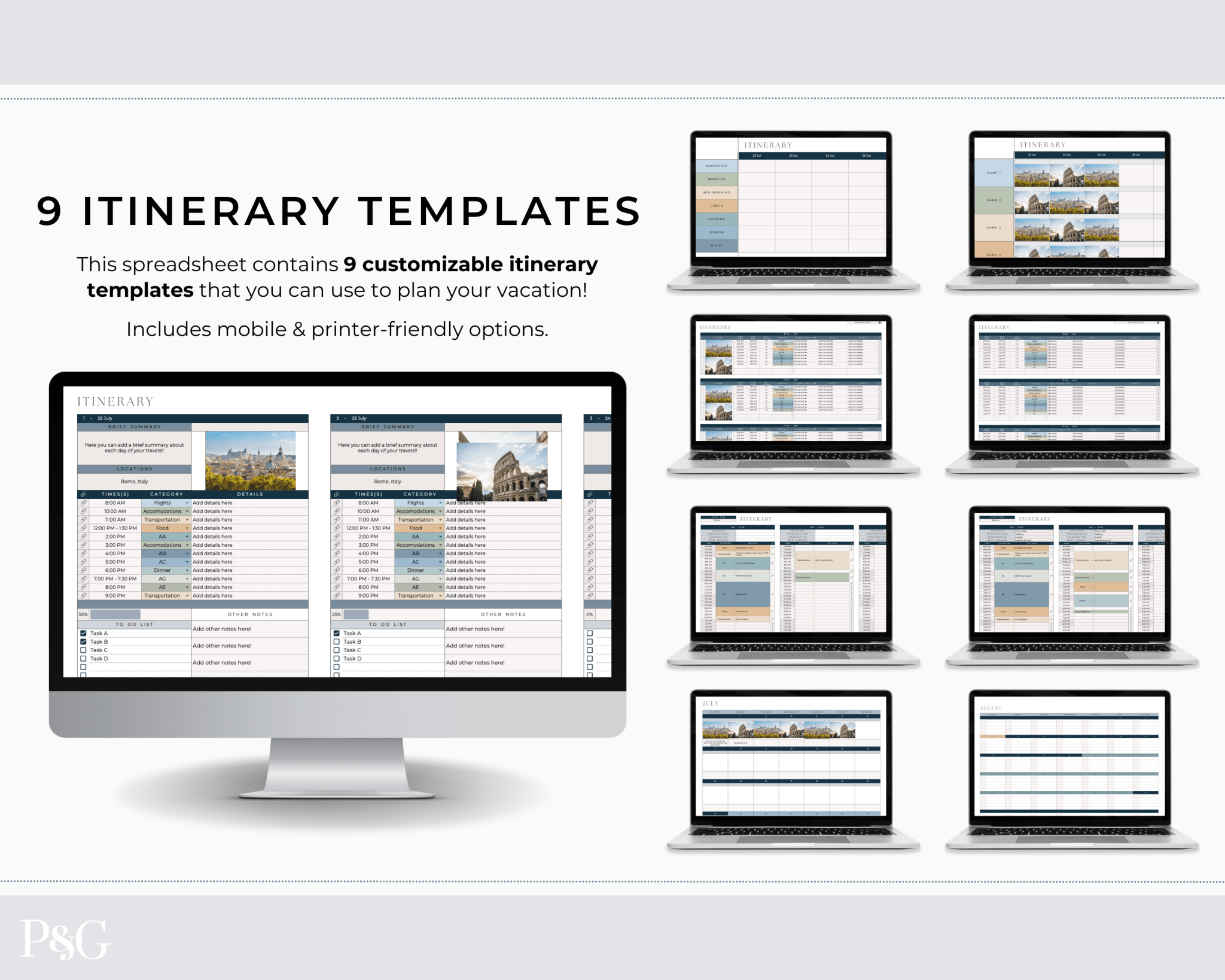 Travel Planner Spreadsheet Template for Google Sheets (Commercial Multi - Client License) - Palm &amp; Grace