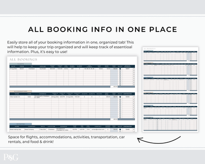 Travel Planner Spreadsheet Template for Google Sheets (Commercial Multi - Client License) - Palm &amp; Grace