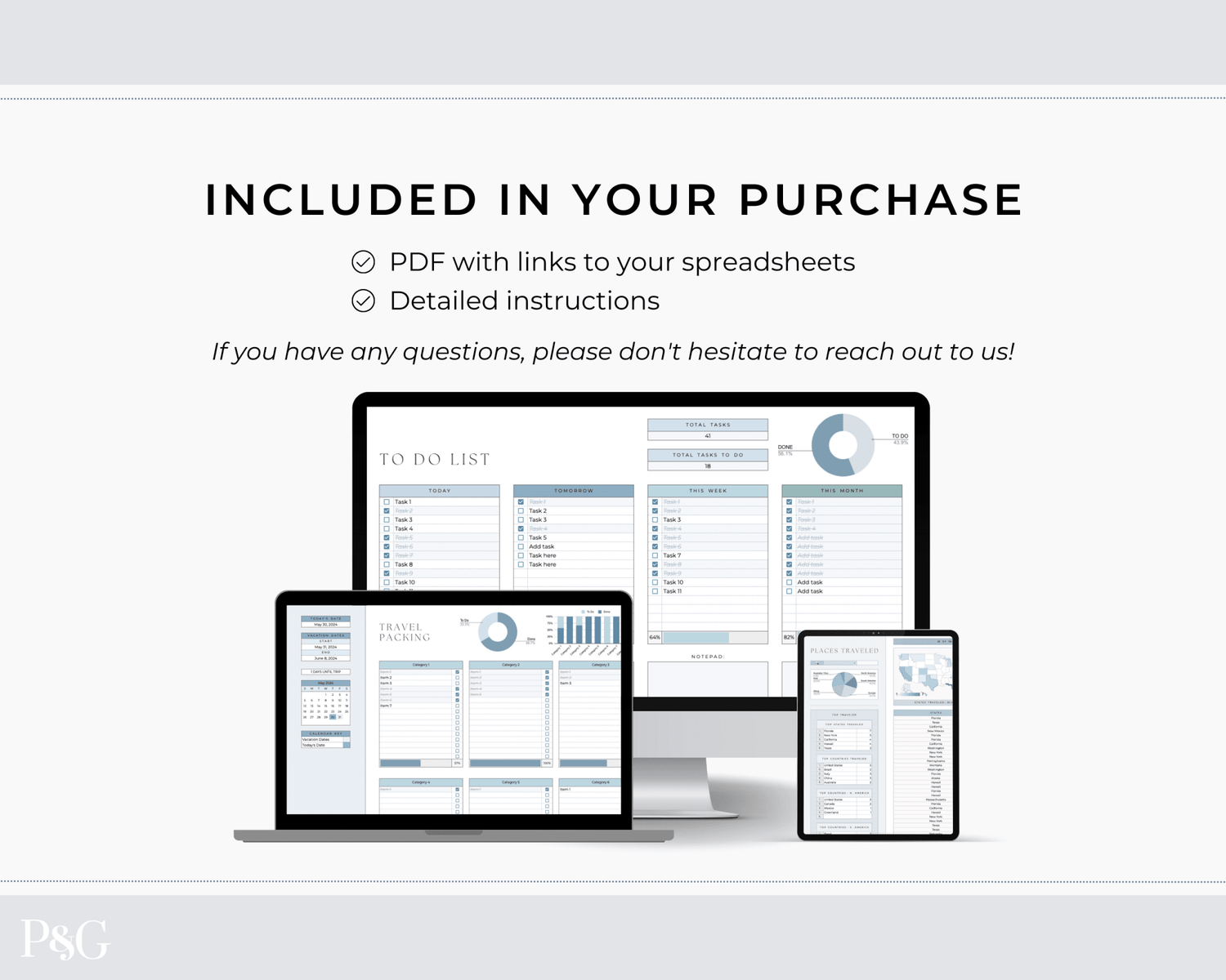 Travel Spreadsheet BUNDLE for Google Sheets - Palm &amp; Grace