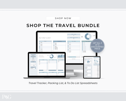 Travel Spreadsheet BUNDLE for Google Sheets - Palm &amp; Grace