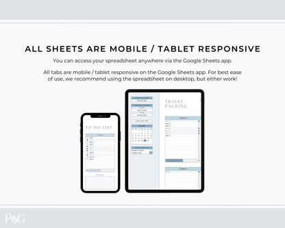 Travel Spreadsheet BUNDLE for Google Sheets - Palm &amp; Grace