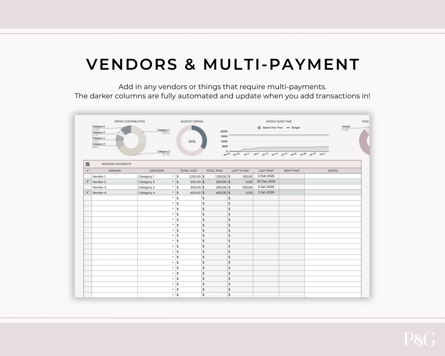 Wedding Budget Spreadsheet Template for Google Sheets (Version 2.0) - Palm &amp; Grace