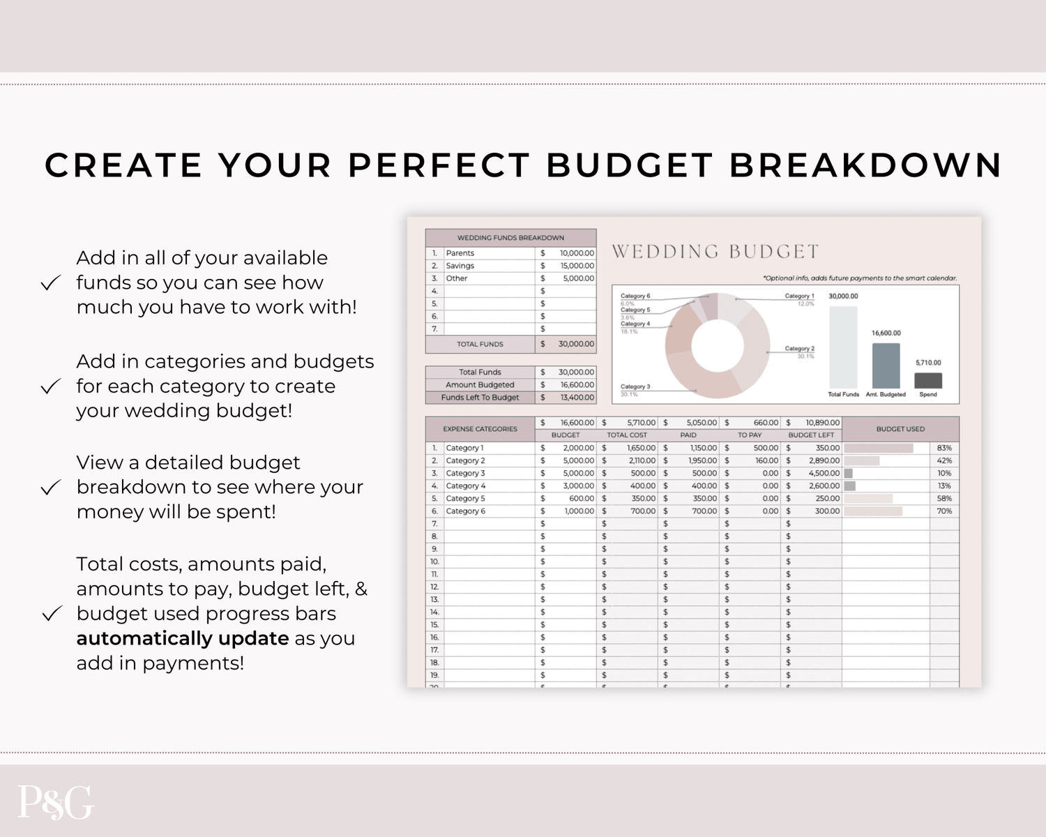 Wedding Budget Spreadsheet Template for Google Sheets (Version 2.0) - Palm &amp; Grace