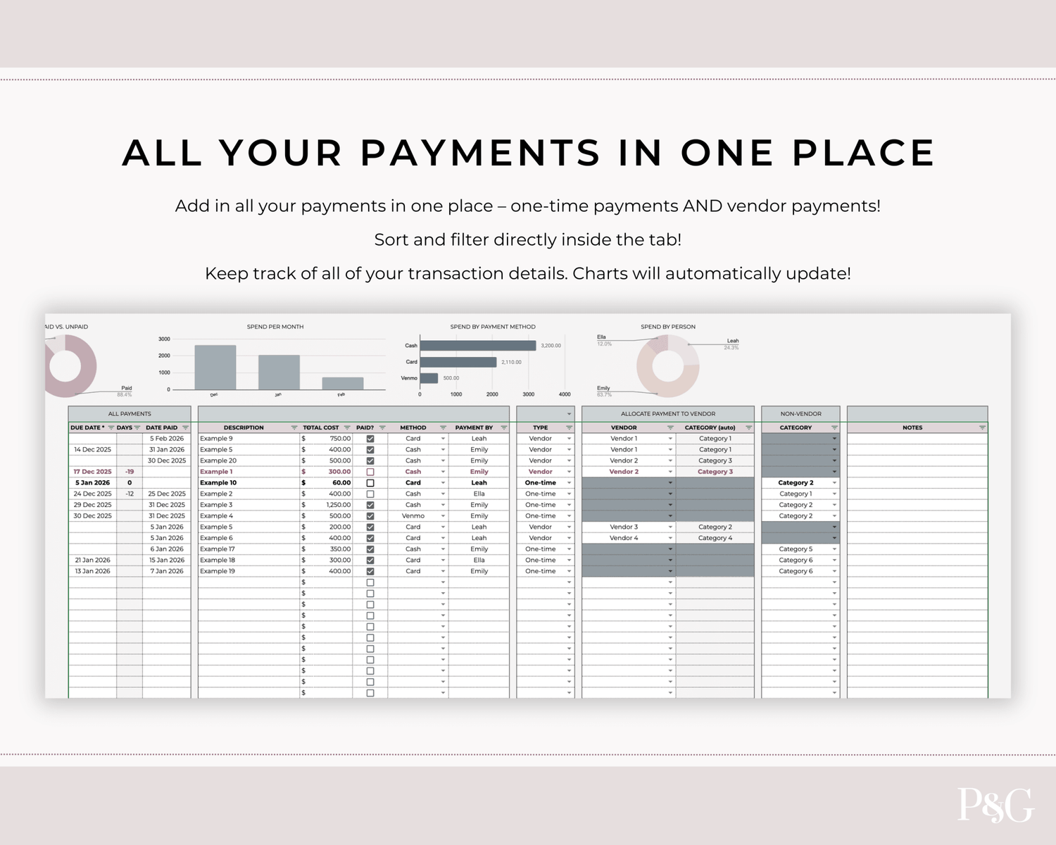 Wedding Budget Spreadsheet Template for Google Sheets (Version 2.0) - Palm &amp; Grace