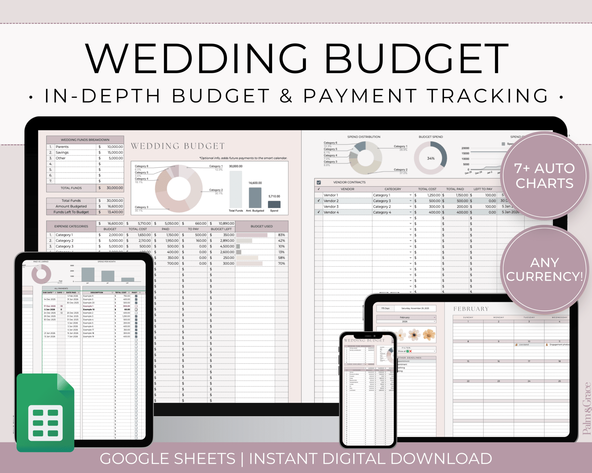Wedding Budget Spreadsheet Template for Google Sheets (Version 2.0) - Palm &amp; Grace