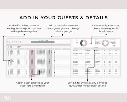 Wedding Guest List Spreadsheet Template for Google Sheets (Version 2.0) - Palm &amp; Grace