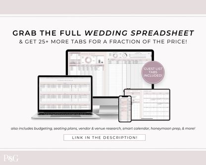 Wedding Guest List Spreadsheet Template for Google Sheets (Version 2.0) - Palm &amp; Grace