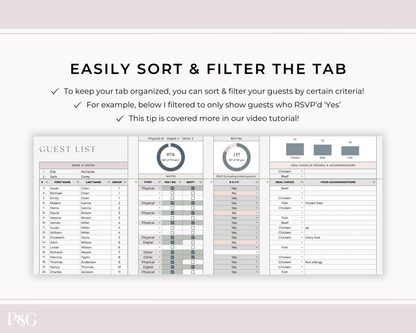 Wedding Guest List Spreadsheet Template for Google Sheets (Version 2.0) - Palm &amp; Grace